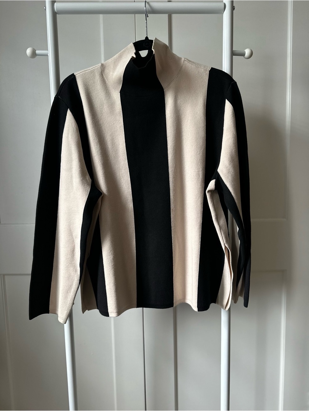 H&M Black and Cream Vertical Stripe Turtleneck Sweater